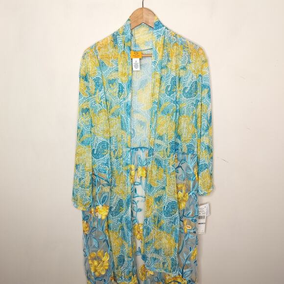 Ruby Rd. Floral Embroidered Mesh Open Front Cardigan - Picture 2 of 14